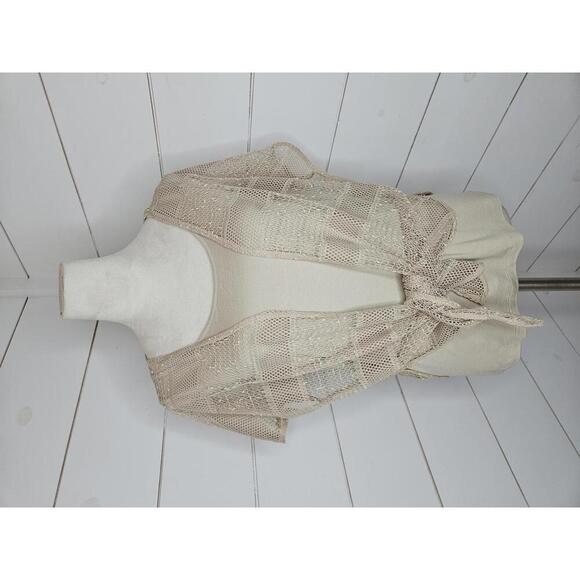 LOT Multiples Medium/P. Large tan open knit cover up & tank set. Tie front cardi - Picture 1 of 7